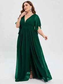 Plus Size Solid Color Pleated High Slit Bridesmaid Dress, Birthday ...