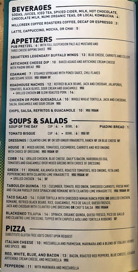 Squatters Salt Lake City airport menu – SLC menu