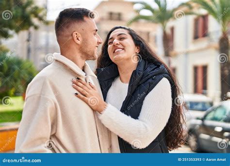 Man and Woman Couple Hugging Each Other Standing at Park Stock Image ...