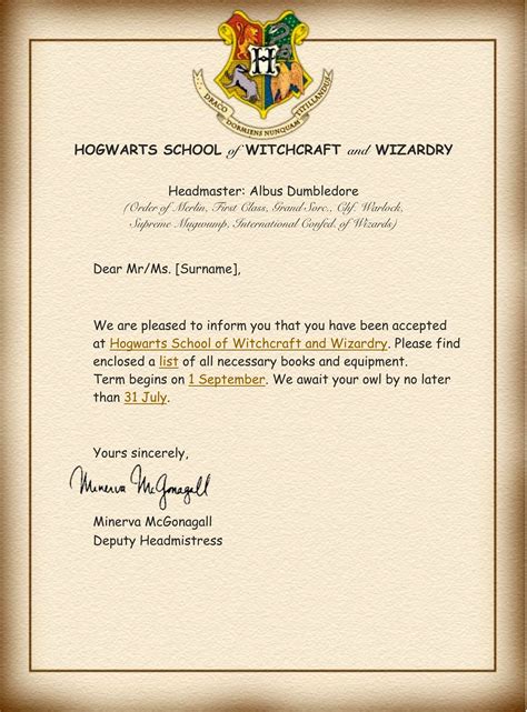 Harry Potter Hogwarts Acceptance Letter ...: Premium Template ...