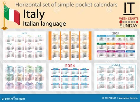 Italian Horizontal Set of Pocket Calendar for 2024. Week Starts Sunday ...