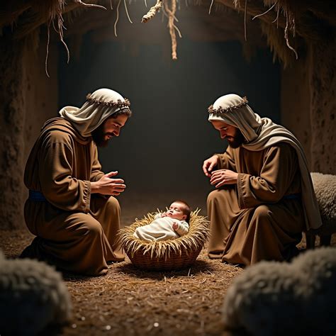 Jesus Born in a Stable with Shepherds and Sheep | Stable Diffusion Online