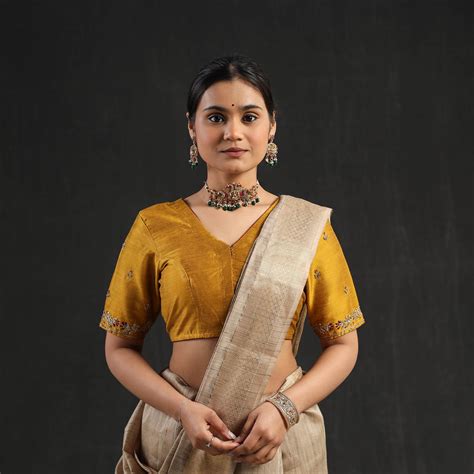 Buy Yellow Zardozi Hand Embroidery Slub Silk Plain Blouse – iTokri आई.टोकरी