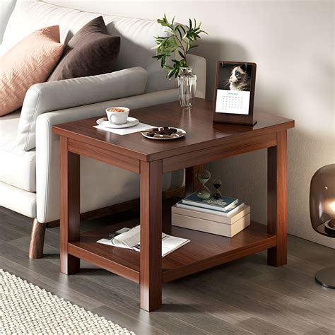Contemporary Side Table Double Tier Wood Accent Side Table with Shelf ...