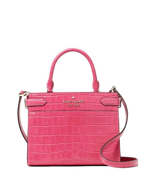 Kate Spade Staci Small Satchel Croco Embossed Festive Pink - Averand