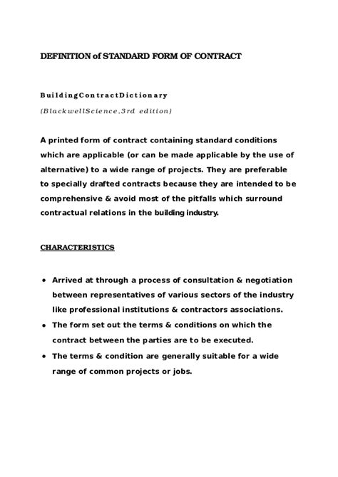 Image result for Standard Form Contract Examples