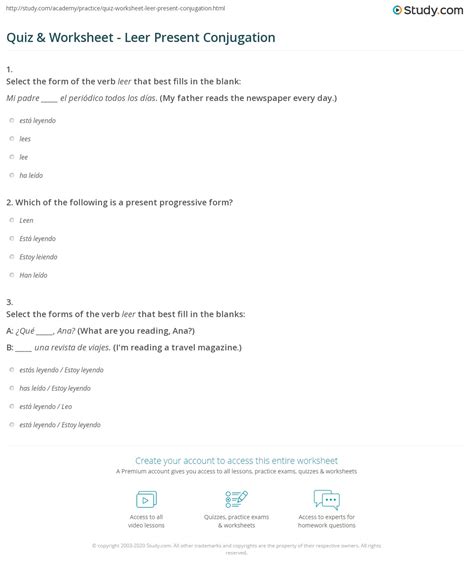 Quiz & Worksheet - Leer Present Conjugation | Study.com