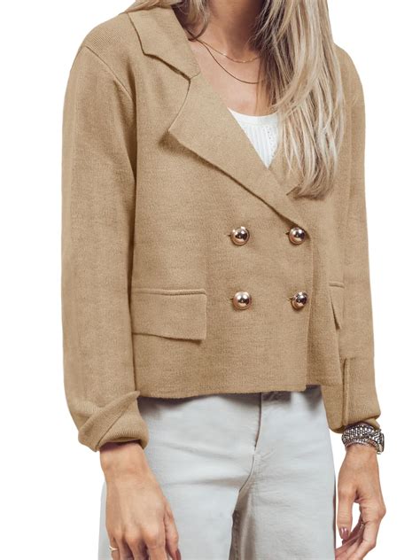 Saodimallsu Womens Button Down Crop Sweater Blazer Open Front Lapel ...
