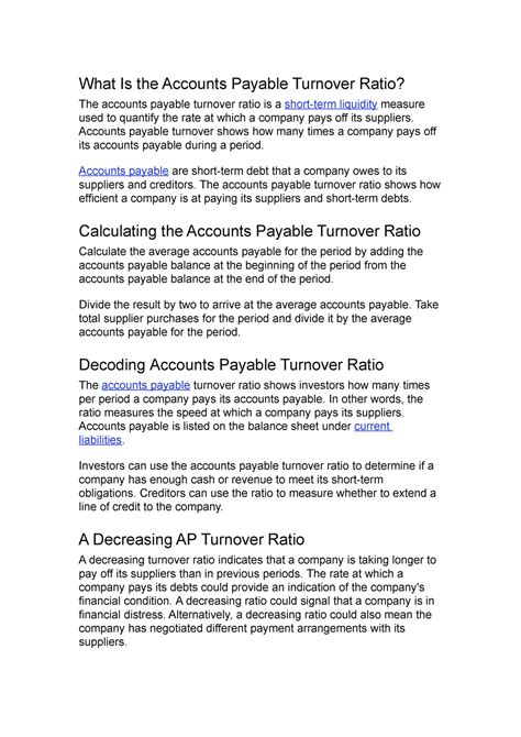 Accounts Payable Turnover Ratio Definition - What Is the Accounts ...