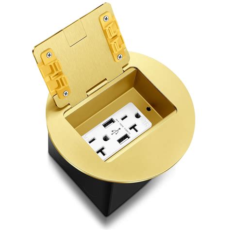 Kanayu Gold Recessed Floor Outlet 3.98"x 3.66"x 4" 1-Gang with 4.8a USB ...