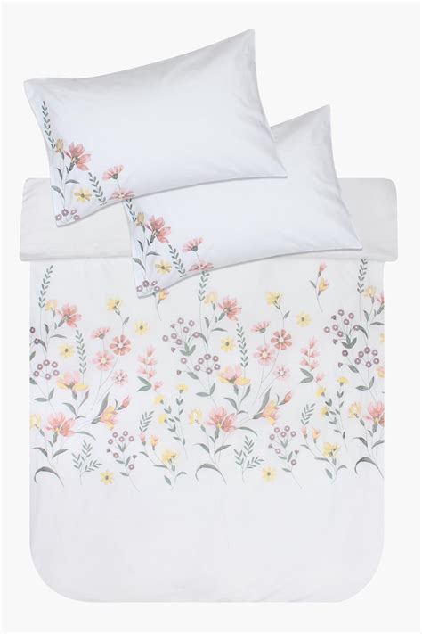 Embroidered Pastel Floral Fields Cotton Duvet Cover Set