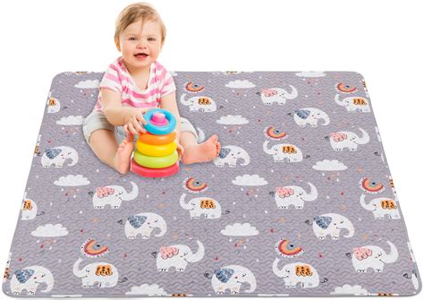 Amazon.com : Machine Washable Baby Floor Play Mat 50x50”, Non Slip One ...