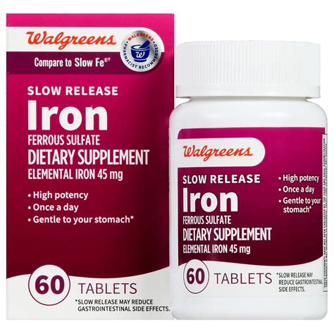 Walgreens Slow Release Iron Ferrous Sulfate 45 mg Tablets (60 days ...