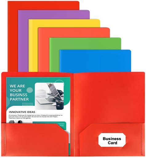 Amazon.com : HABGP 6 Plastic Folders with Pockets, Multi Colors Pocket Folders with Business ...