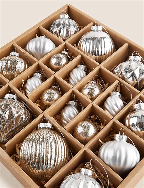 Buy 20pk Silver Glass Baubles at Marks & Spencer