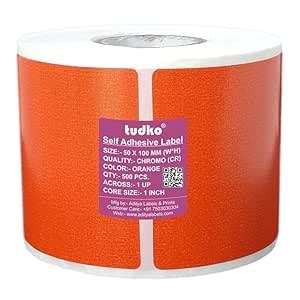 tudko 50 mm X 100 mm Self Adhesive Label (Orange) : Amazon.in: Office ...