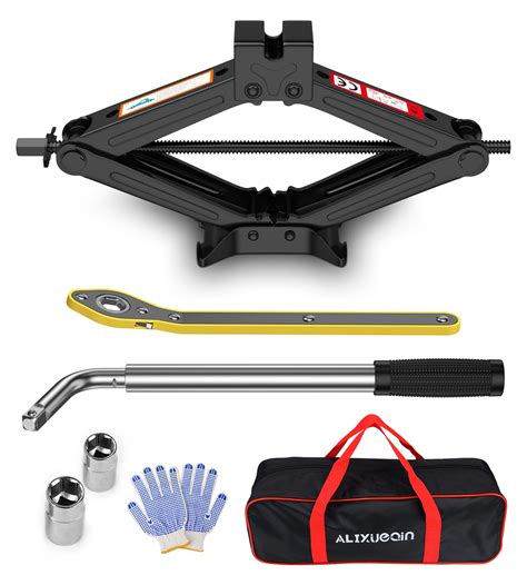 Car Jack Kit, Scissor Jack for Car 2 Ton (4409 lbs), Tire Jack Changing Kit with Lug Wrench for ...