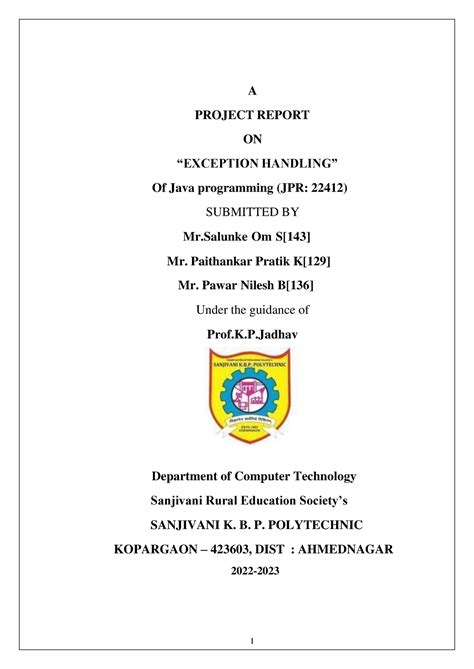 Javapdf - A PROJECT REPORT ON “EXCEPTION HANDLING” Of Java programming ...