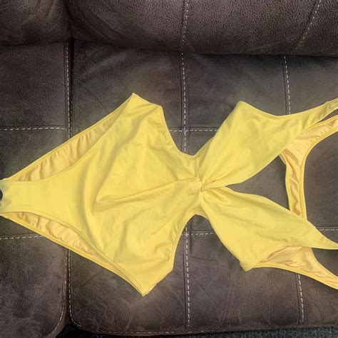 Yellow one piece swim suit size medium #swim... - Depop