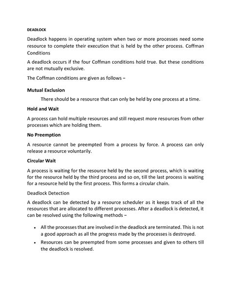 Deadlock - DEADLOCK Deadlock happens in operating system when two or ...