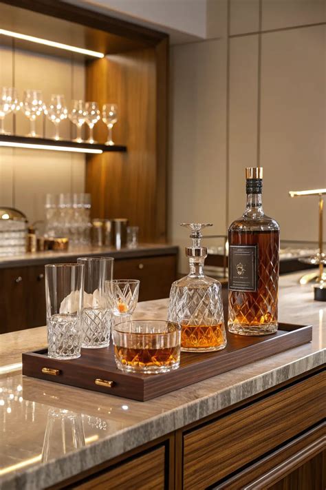 Elegant bar setup with glasses and fine whiskey | Custom home bars ...