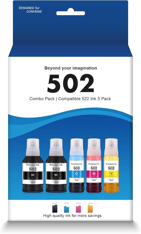 Buy 502 High Capacity (5 Bottles) Compatible Refill Ink Bottle ...