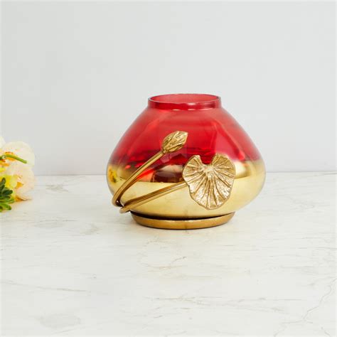 Buy Splendid Decorative Glass Jar with Lotus Embellishment - Gold from ...