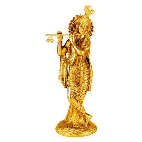 Brass Krishna Murti in Gold Color Heigh 10 Inch – SvarupArt