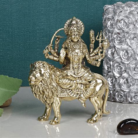 Buy ARTVARKO Brass Maa Durga Idol Sitting On Lion Ma Sherawali Devi ...