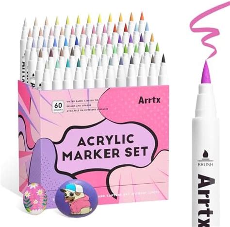 Arrtx 60 Color Brush Paint Markers Paint Pens, Acrylic Paint Pens for ...