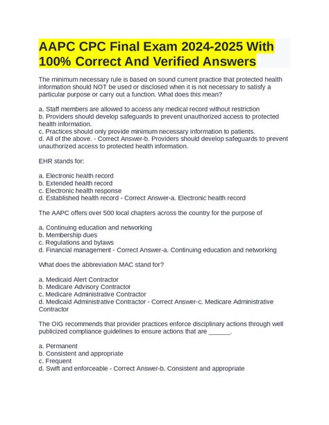 AAPC CPC Final Exam 2024-2025 With 100% Correct And Verified Answers ...