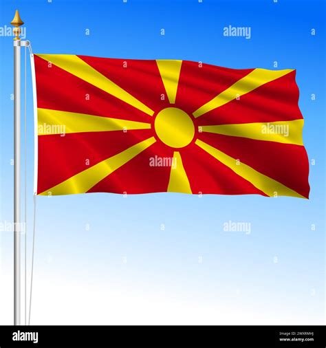 North Macedonia official national waving flag, european country, vector ...