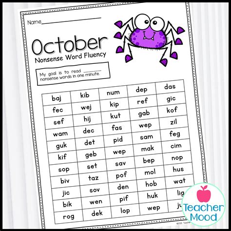 Nonsense Word Fluency Practice Sheets | Oral Reading Fluency | NWF ...