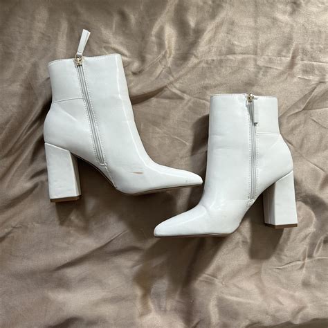 Madden Girl White Ankle Boot side zipper size... - Depop