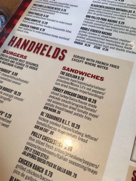 Menu at Twin Peaks pub & bar, Odessa