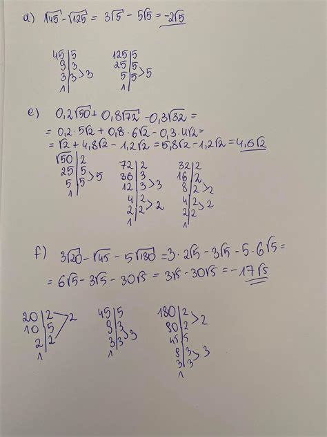 6. Doprowadź do postaci a√b. d) √45 - √125 e) 0.2√50+0.8√72-0,3√32 f) 3 ...
