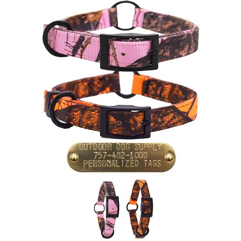 3/4" Hunting Camo Nylon Center Ring Dog Collar with Brass Name Plate ...