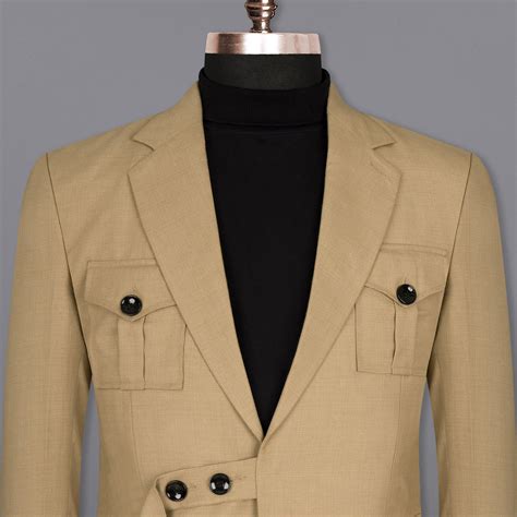 Calico Brown Textured Single Breasted Premium Wool-Blend Blazers For Men