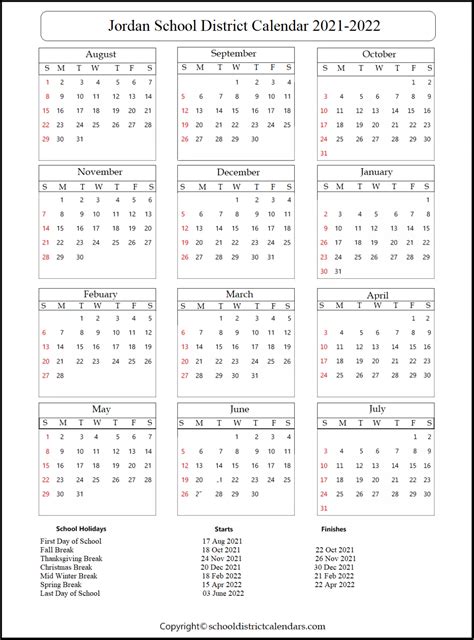 Jordan School District Calendar