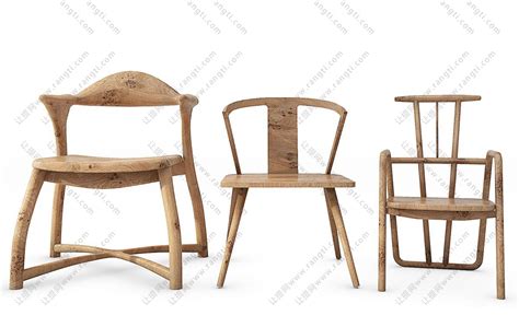 新中式实木椅子组合3d模型下载_模型ID:25145-让提网
