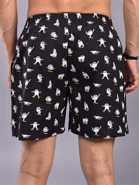 Black Yoga Printed Cotton Boxer Shorts For Men | Amogue