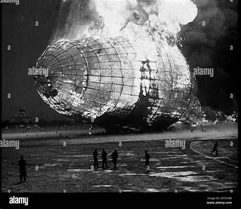 The German Airship Hindenburg, its Rear Half Destroyed And Obscured By ...