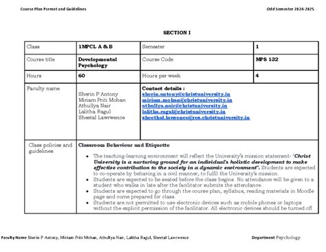Course Plan Guidelines for Developmental Psychology (MPS 132) Odd ...