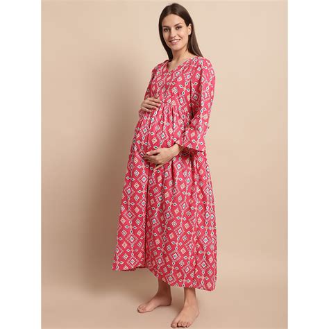 Buy Secret Wish Womens Pink Printed Maternity Dress Online