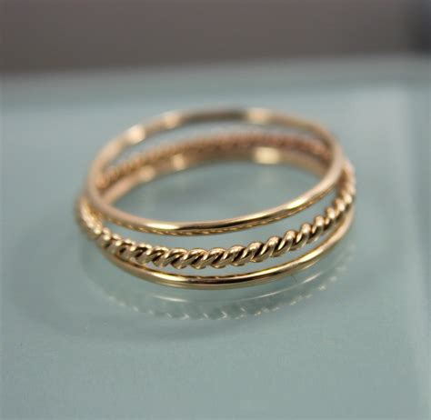 Thin Gold Rings Set of 3 14k SOLID Yellow Gold Stack 1 Very Skinny Rope ...