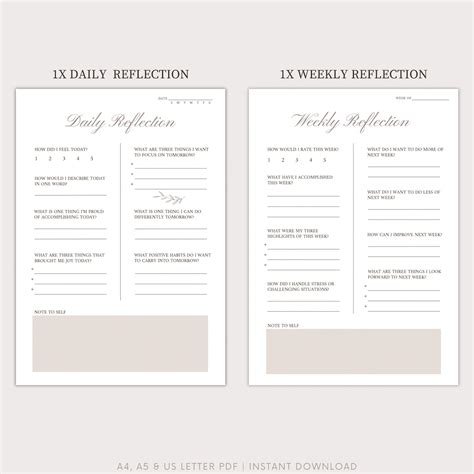Printable Daily Reflection Journal | Weekly Reflection | Monthly ...