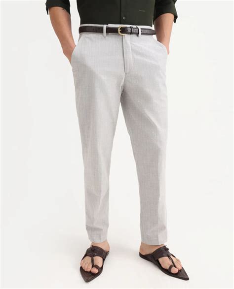 Rare Rabbit Men's Zimba Grey Polyester Blend Striped Print Straight Fi