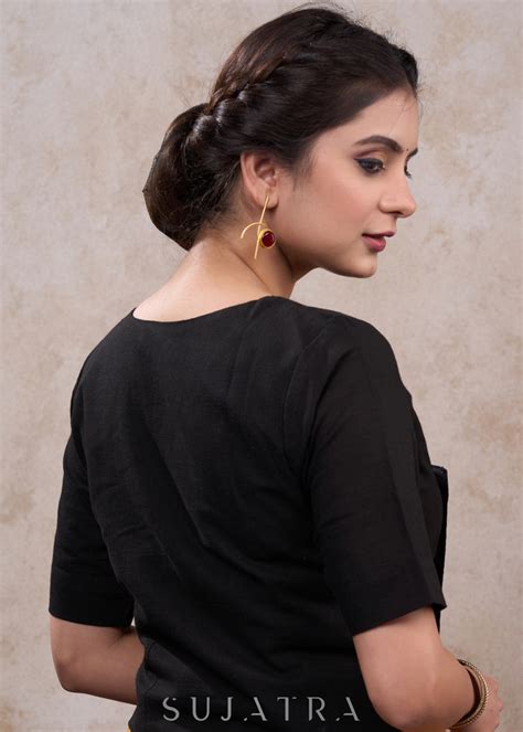 Classy black cotton top style overlap patterned bloluse – Sujatra