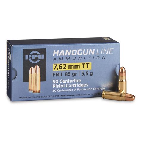 PPU, 7.62x25mm Tokarev, FMJ, 85 Grain, 50 Rounds | Sportsman's Guide