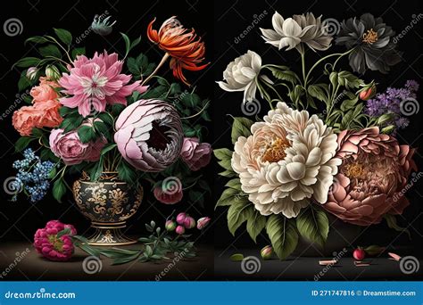 Flower Still Life Bouquet in Vintage Vase, Ancient Dutch Masters ...